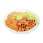 combination plate 17 has camarones a la diabla with beans and rice