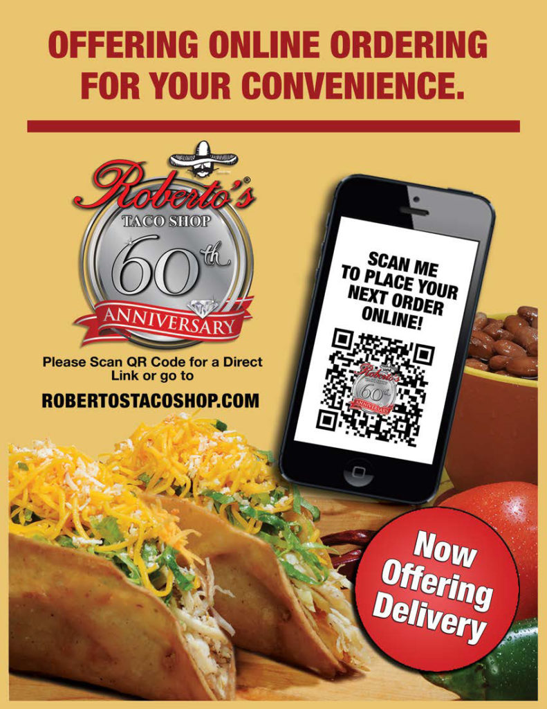 Roberto's Taco Shop is offering online ordering for your convenience.